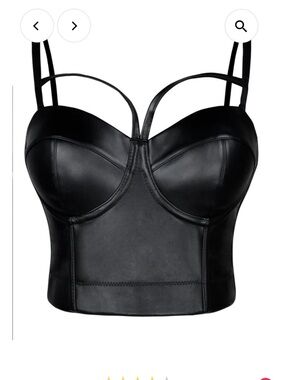 Charmian Woman's Black Spaghetti Straps PU Leather Corset Bustier Crop Bra Sz sm